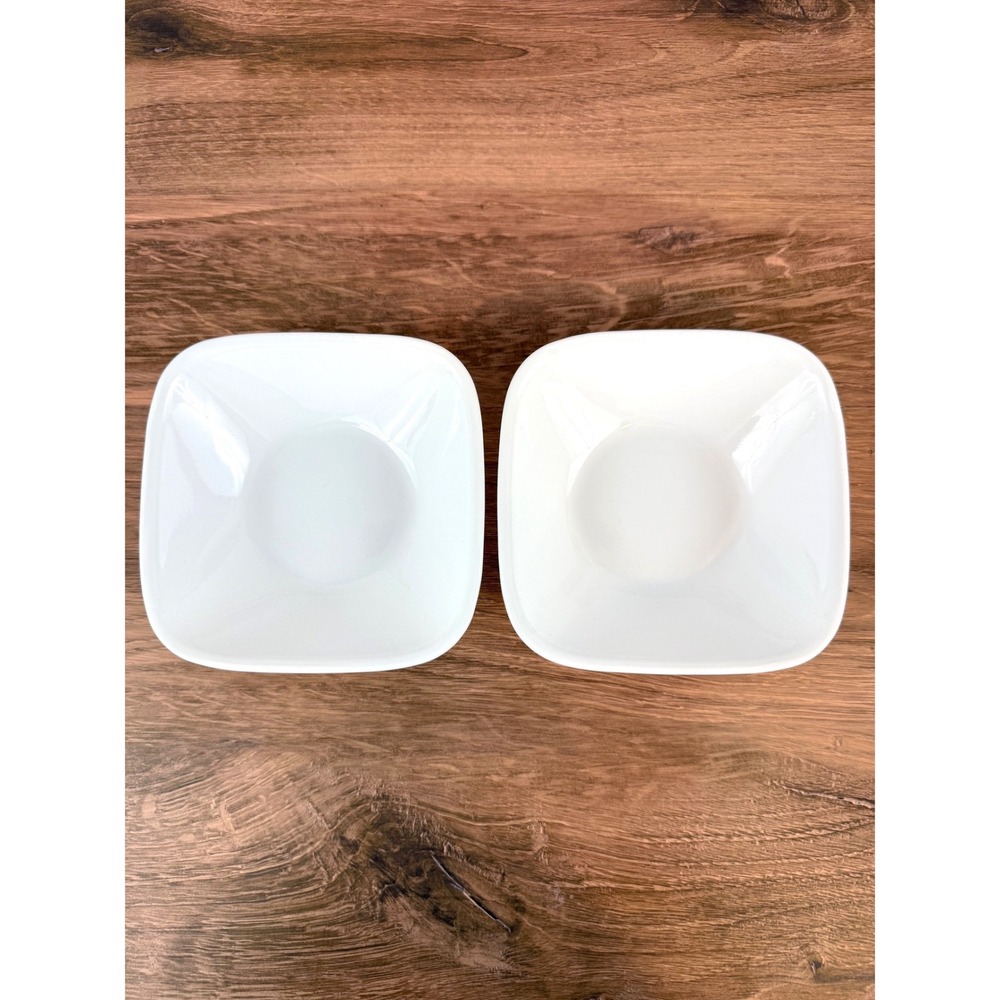 Vintage PAIR (2) White Corelle Vitrelle 5.25" Square Bowls Break Resistant Glass
